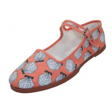 T5-1150 - Wholesale Women's Cotton Upper Classic Mary Janes shoe With White Shell On Pink Printed Classic *Last 2 Case